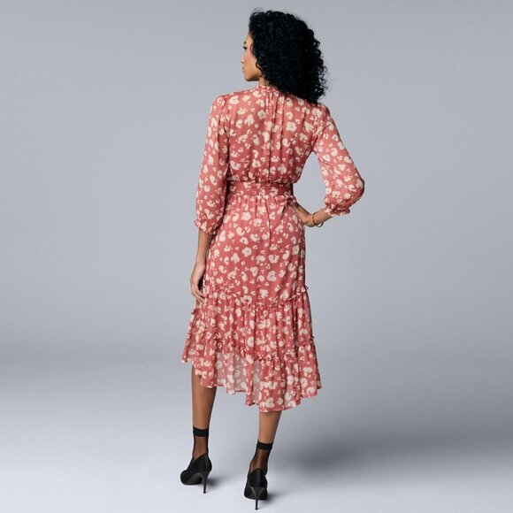 Simply Vera Wang Terra Cotta Leopard Print Floral High-Low Midi Dress Size XS - Picture 2 of 13